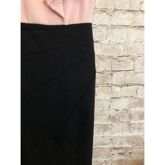 DKNY Midi Dress Womens 4 Pink & Black Colorblock Ruffle Shoulder Sheath Career - Picture 8 of 15